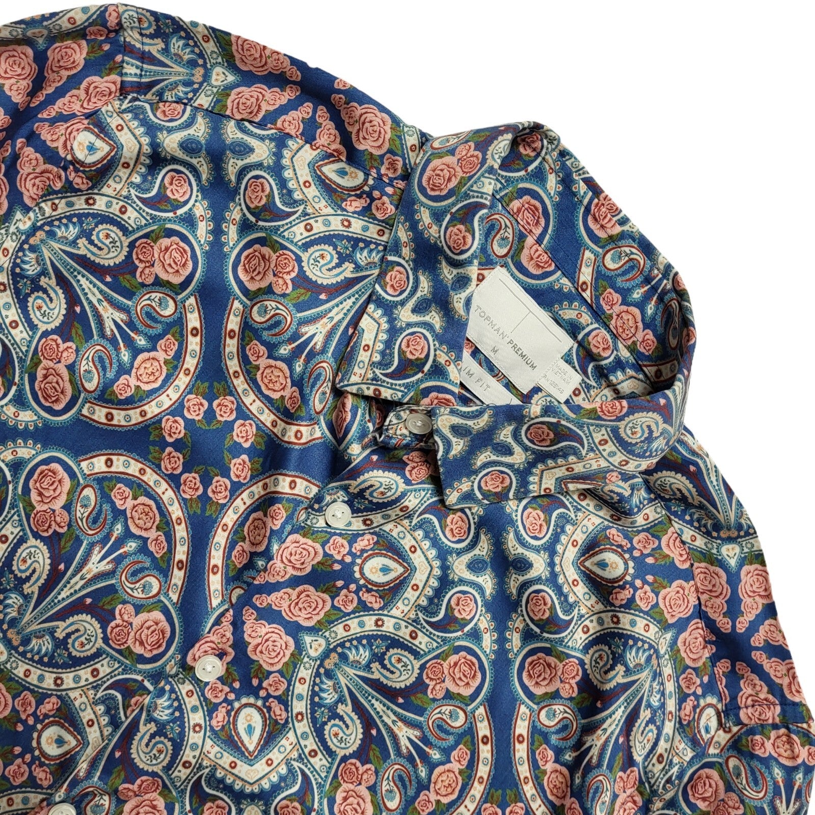 Topman Vintage Y2K Blue & Pink Floral Slim Fit Long Sleeve Shirt Mens UK M
