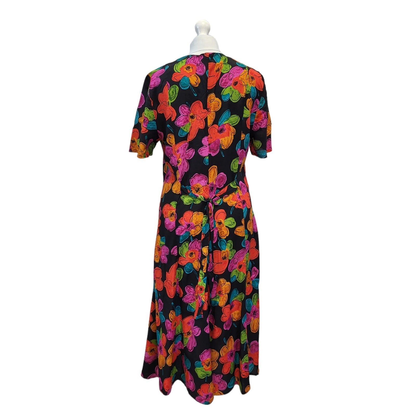 90s Vintage Black, Pink & Red Floral Print Dress Women's Size 12 EU 40
