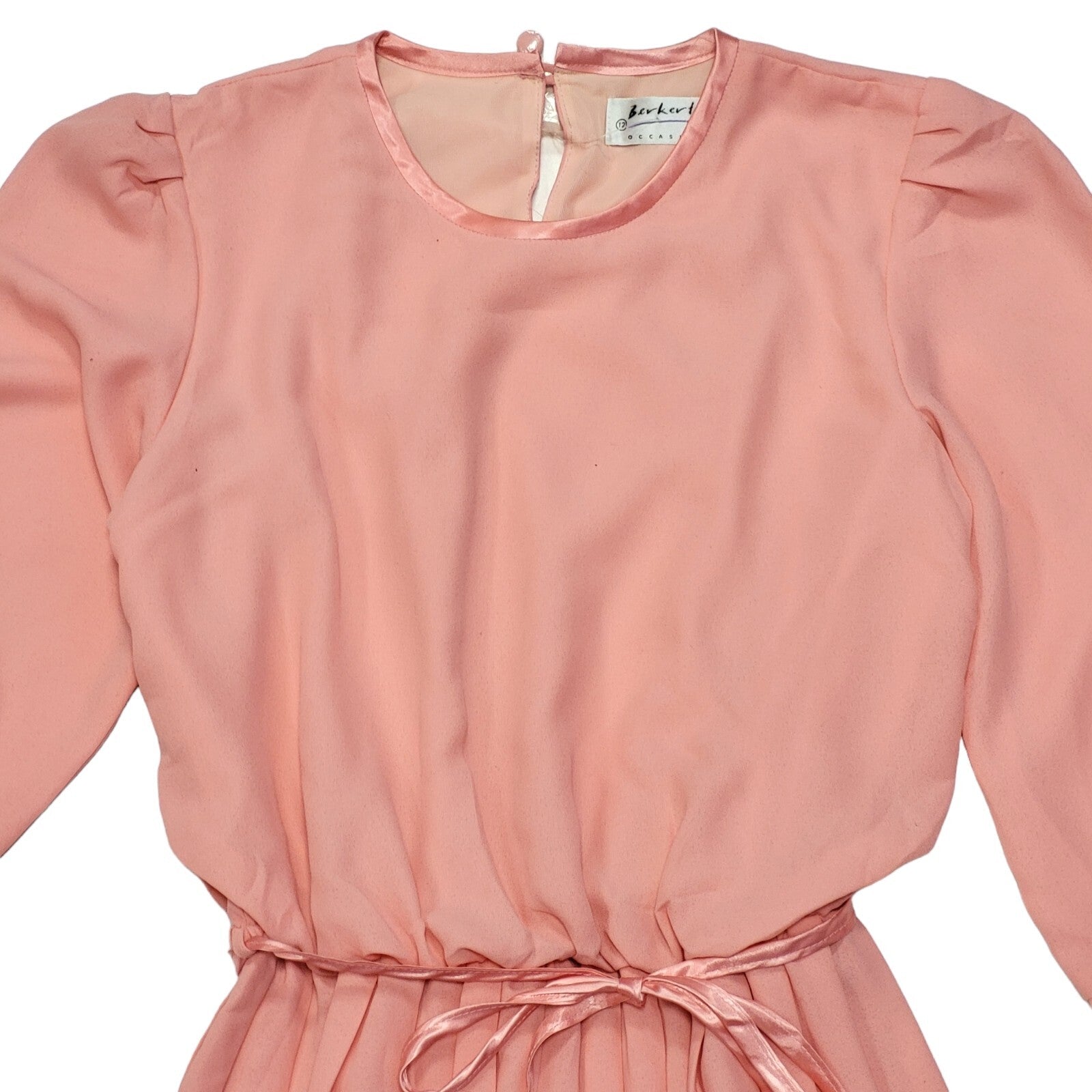 Berkertex 80s Vintage Pink Pleated 3/4 Sleeve Daywear Dress Women's 12