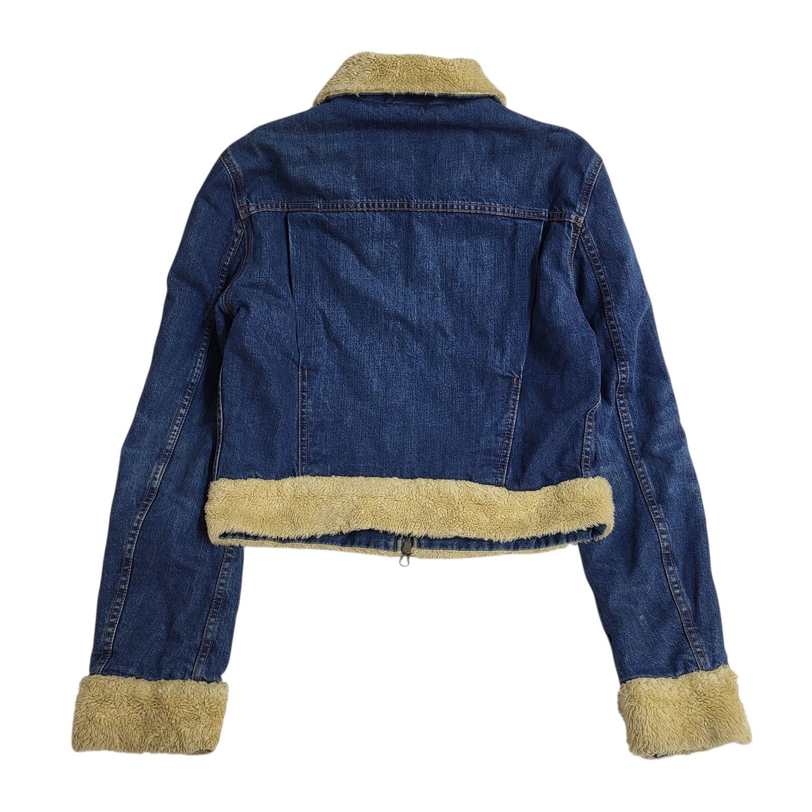 Levi's Denim Fleece Lined Jacket Y2k Blue Cropped UK Women's Size M