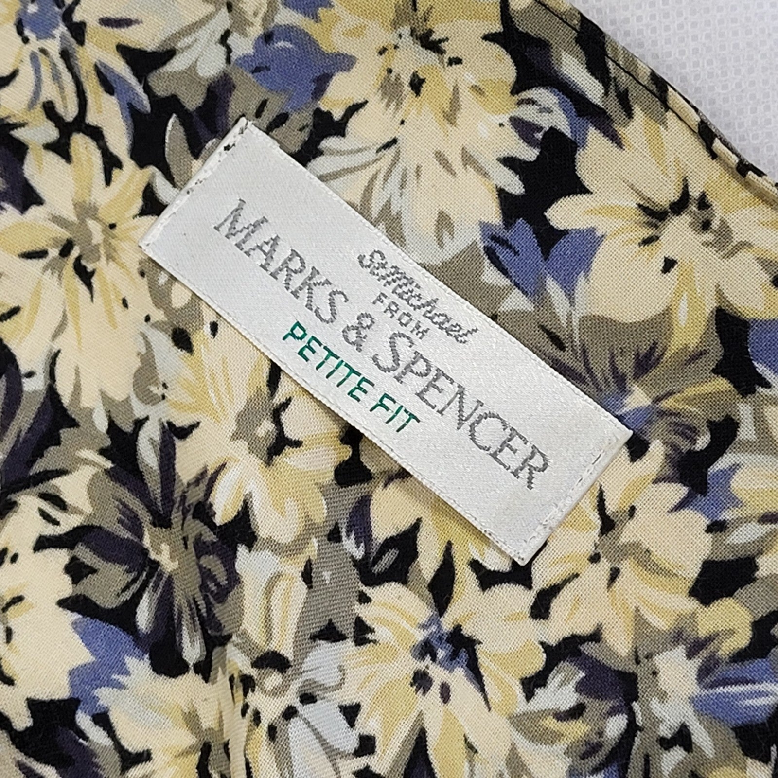90s Vintage M&S Beige & Blue Floral Daywear Dress Women's Size 10/12