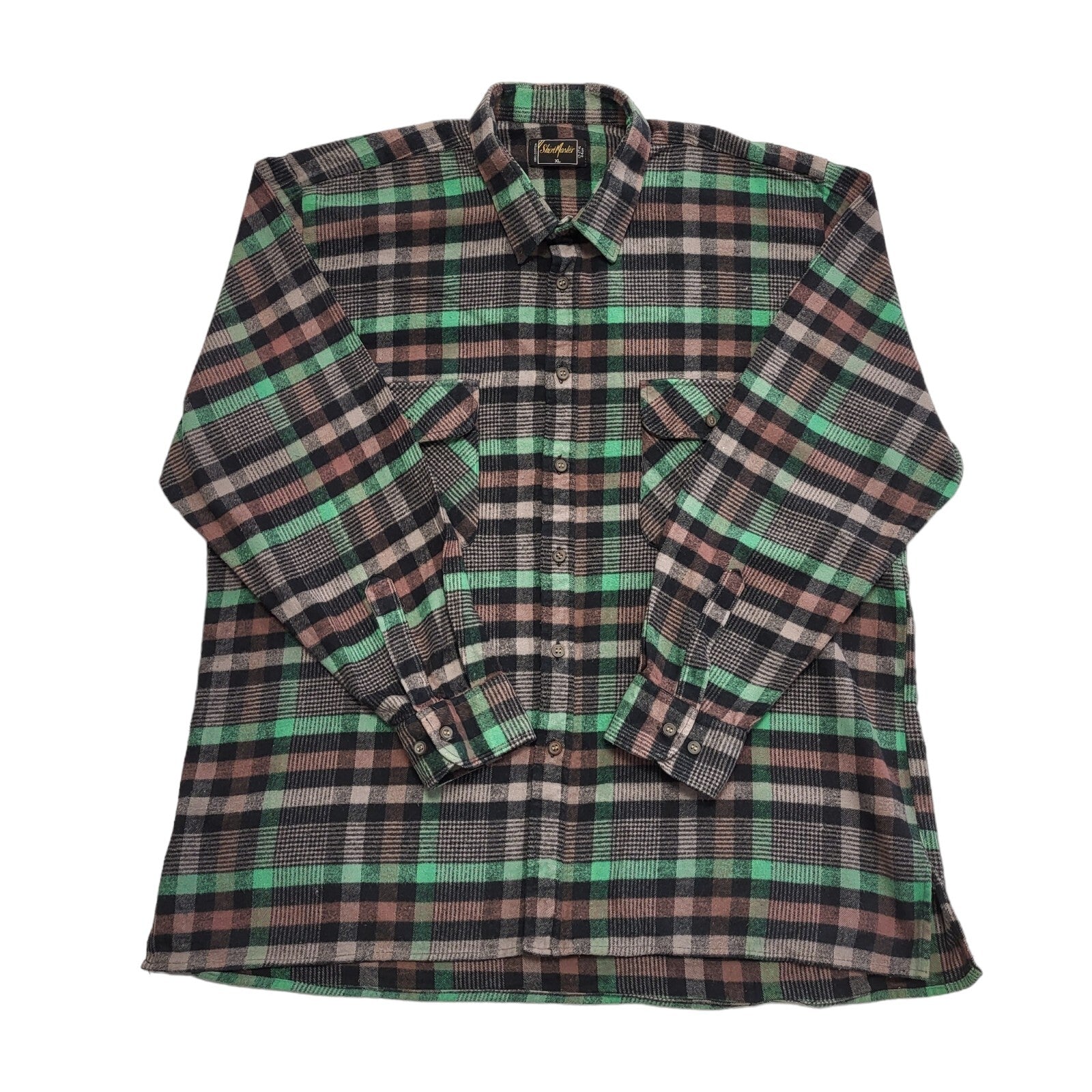 Shirt Master 90's Black & Green Check Long Sleeve Flannel Shirt Uk Men's UK XL