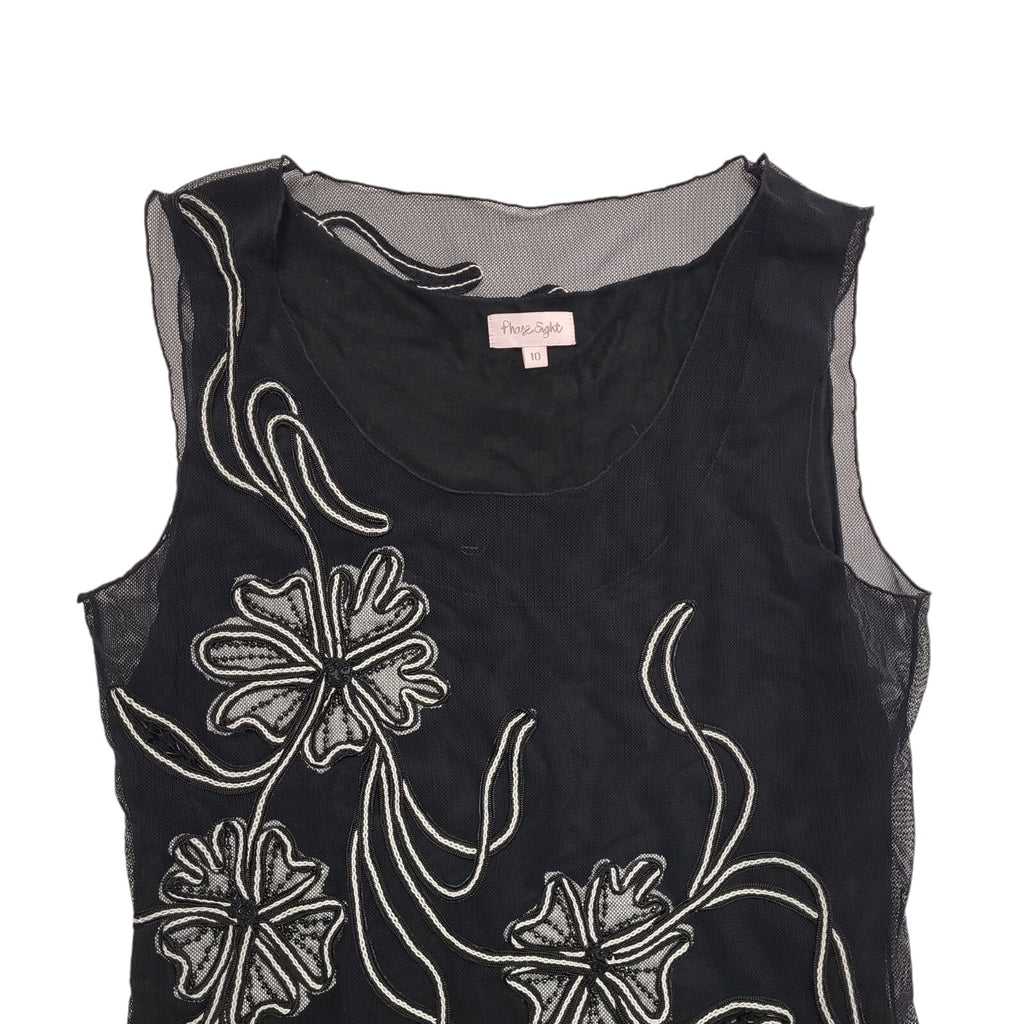 Phase Eight Y2k Black Sleeveless Floral Blouse Uk Women's size 10
