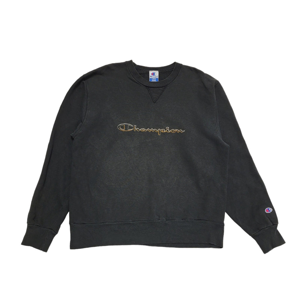 Champion USA Black Crew Neck Y2k Sweatshirt Uk Men's Size Large