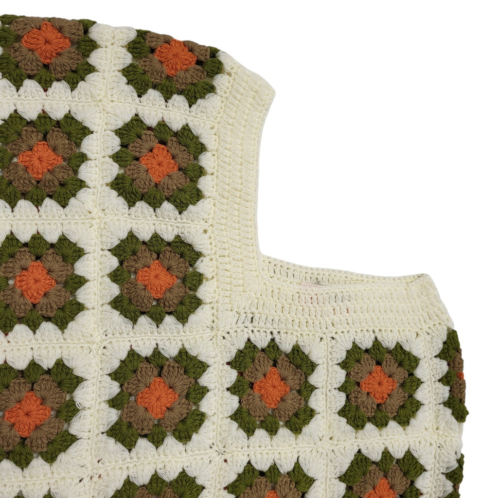 Crochet By Hand White Green Wool Shawl Uk Women's Size Large