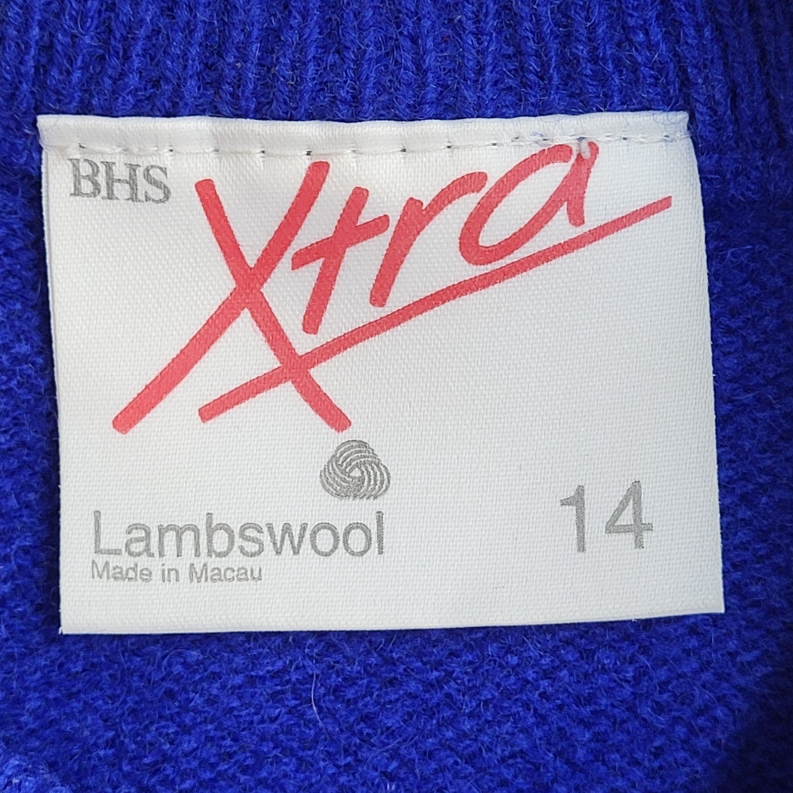 Bhs Jumper Vintage 70s Lambswool Blue Round Neck UK Women's Size 14