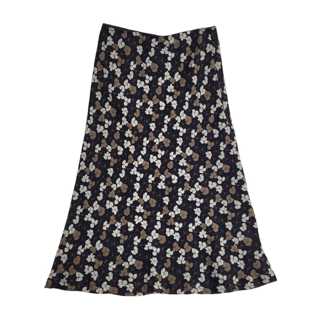Laura Ashley 90's Black & Brown A-Line Floral Long Skirt Women's Size 14 W32