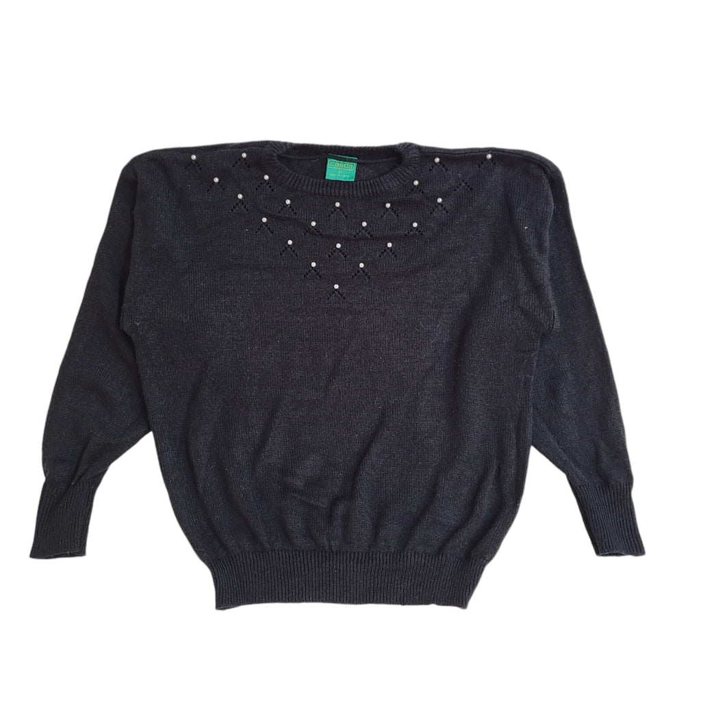 Canda Vintage 90's Black Pearl Detail Jumper UK Women's Size 14
