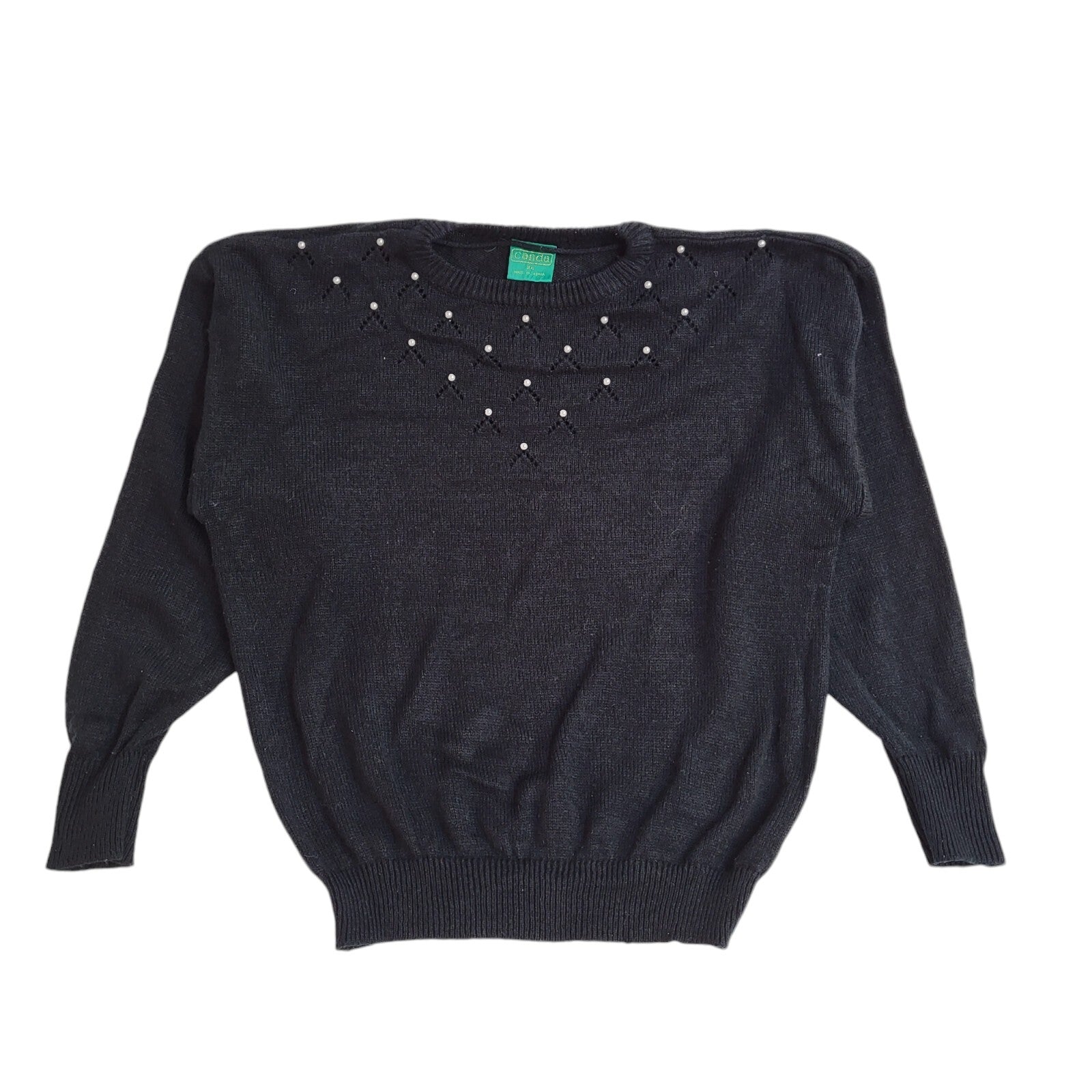 Canda Vintage 90's Black Pearl Detail Jumper UK Women's Size 14