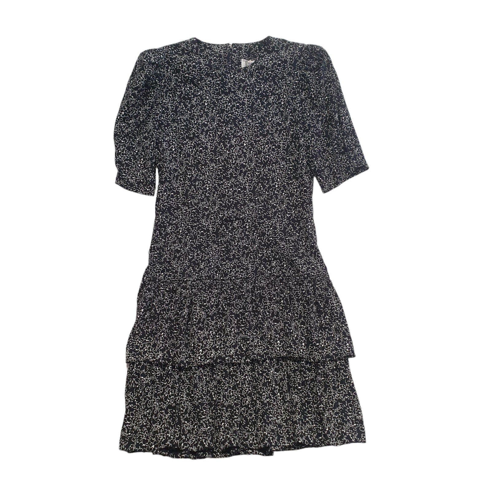 Dorothy Perkins Vintage 90s Black & White Floral Prairie Dress Womens UK Size 14