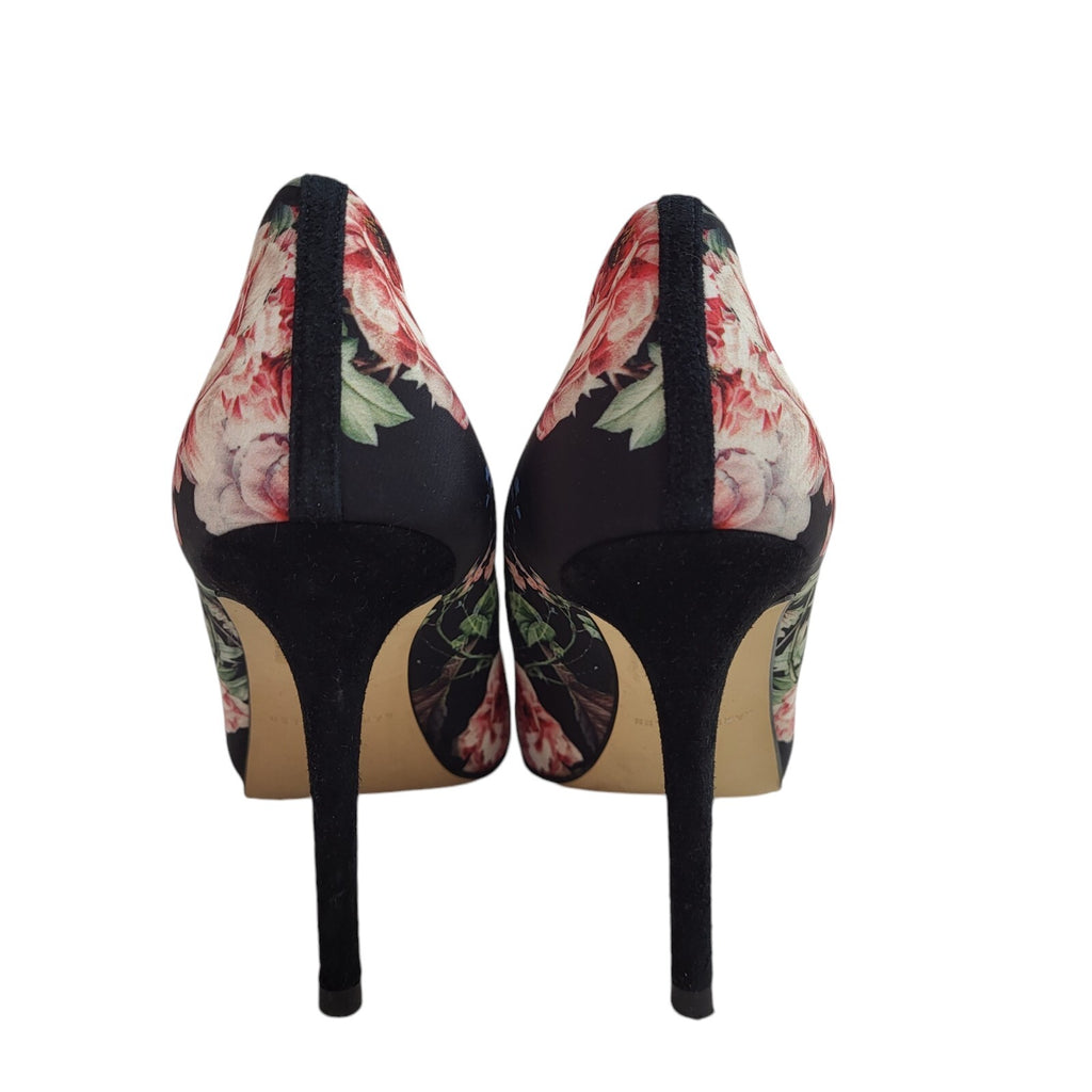 Karen Millen Black Pink Slip-On Floral Heel Shoes Uk Women's Size 5 (38)