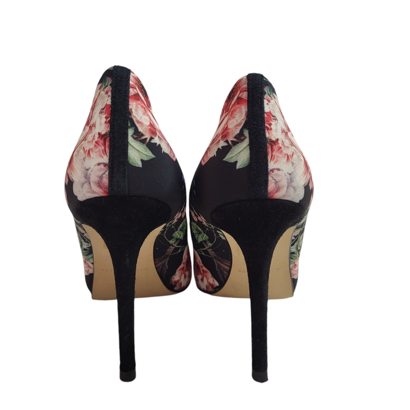 Karen Millen Black Pink Slip-On Floral Heel Shoes Uk Women's Size 5 (38)