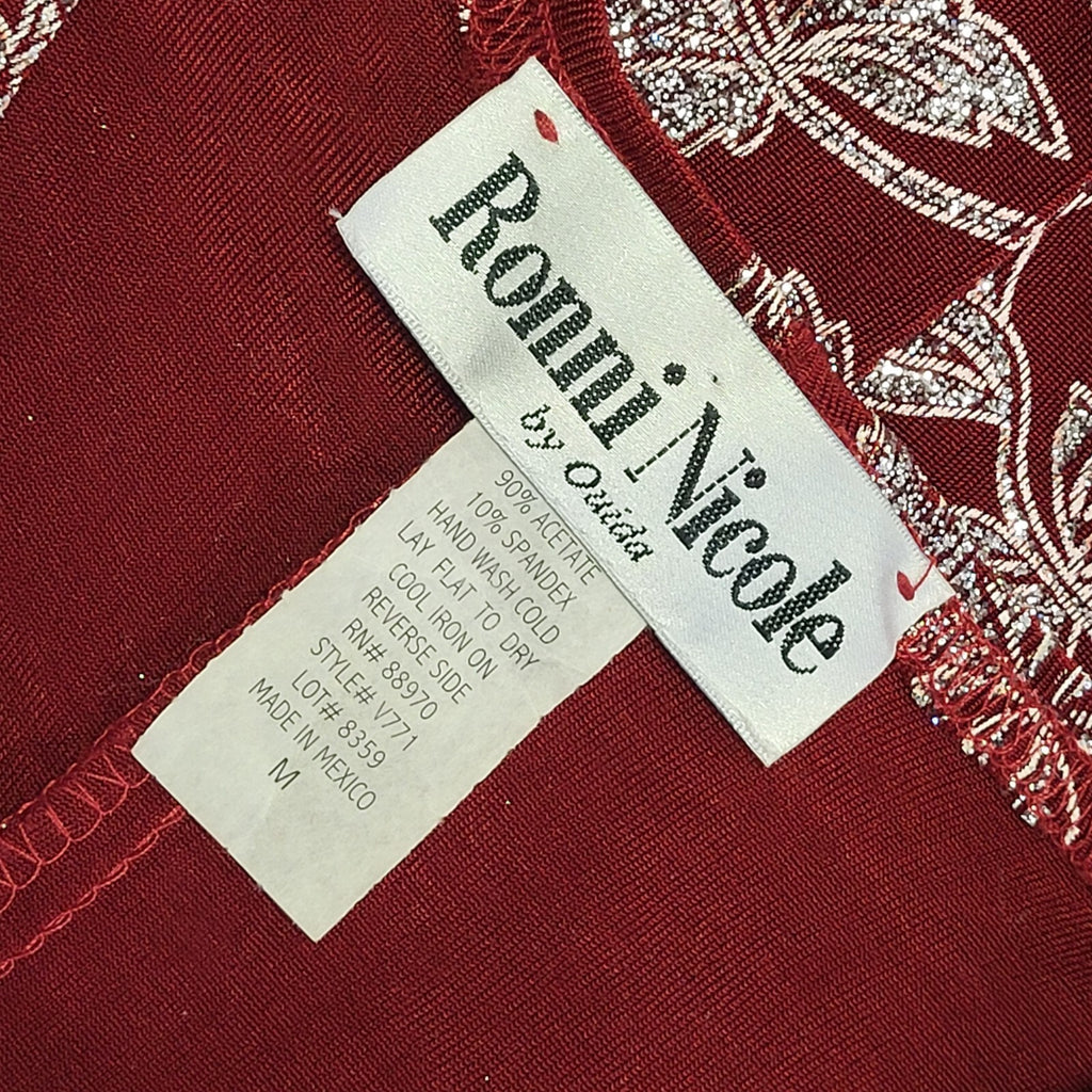 Ronnie Nicole Vintage 90's Red Sleeveless Leaf Print Glitter Top Womens UK M