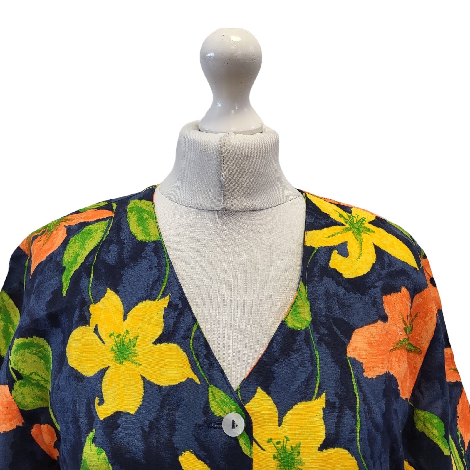 Burton 90s Vintage Blue Yellow Floral Summer Dress Women's Size 14 EU 42