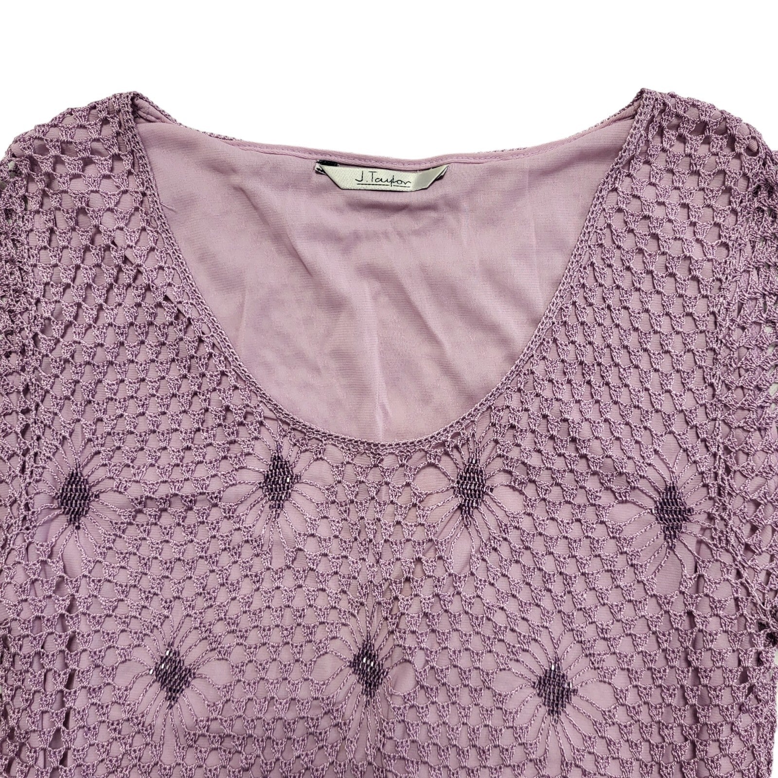 J.Taylor Vintage 90's Purple Short Sleeve Mesh Overlay T-Shirt Womens UK Size 14