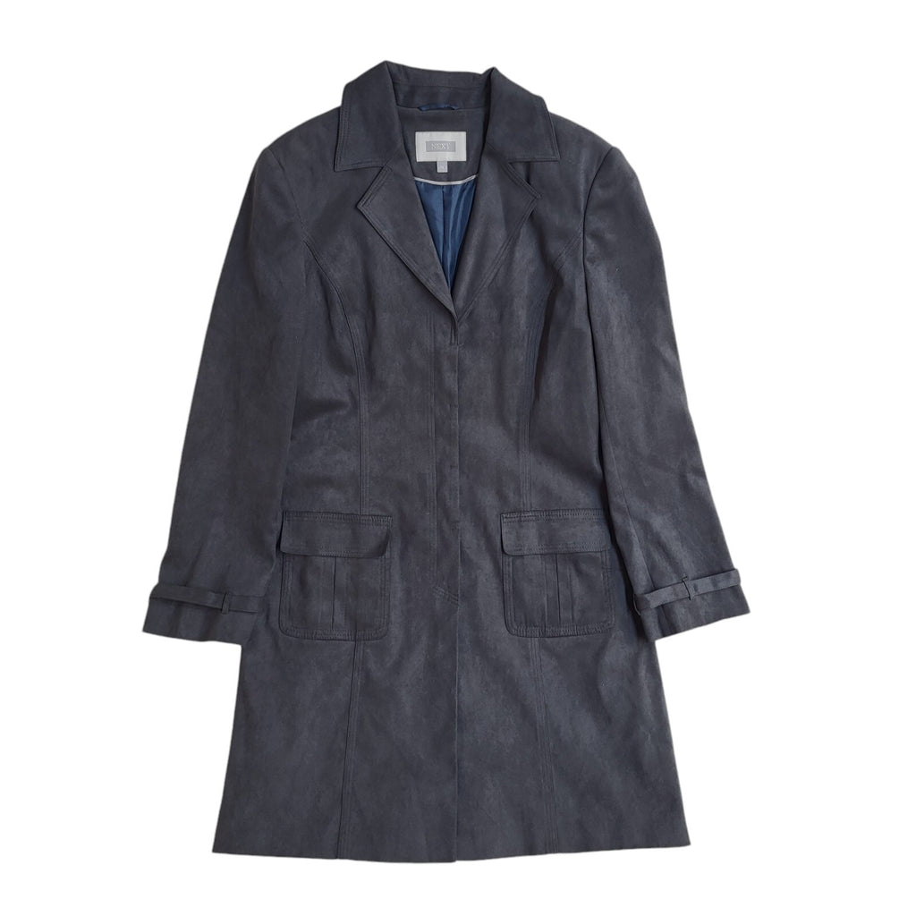 Next Vintage 90's Grey Long Collared Button Front Coat Women's UK 14
