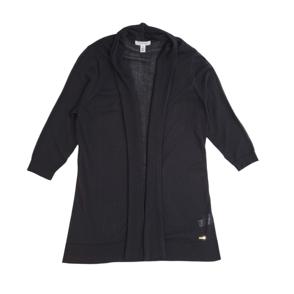 Calvin Klein Y2K Black Open Front Cardigan 3/4 Sleeve UK Women's Size M