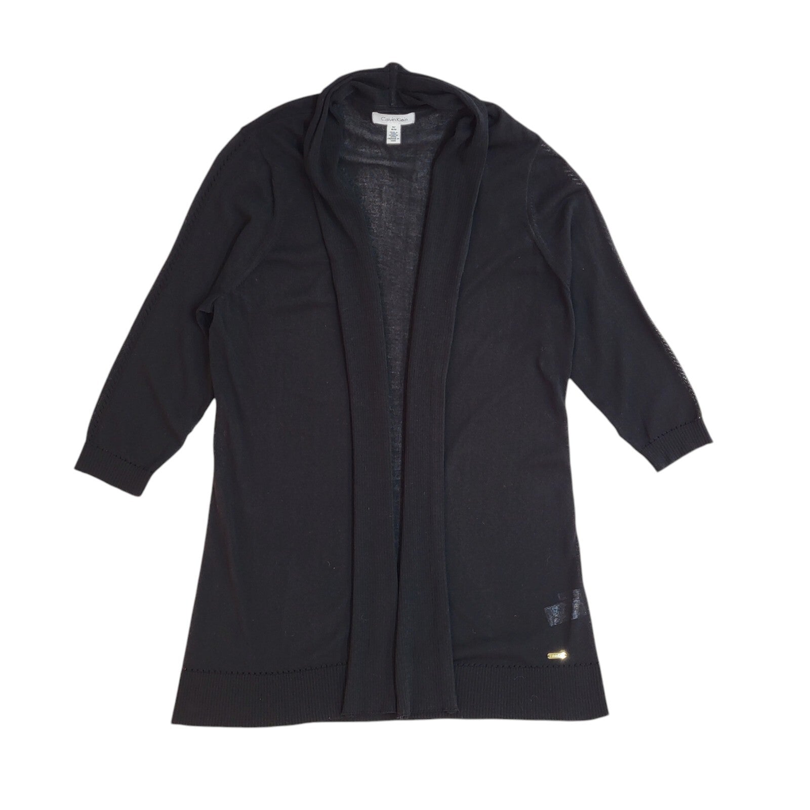 Calvin Klein Y2K Black Open Front Cardigan 3/4 Sleeve UK Women's Size M