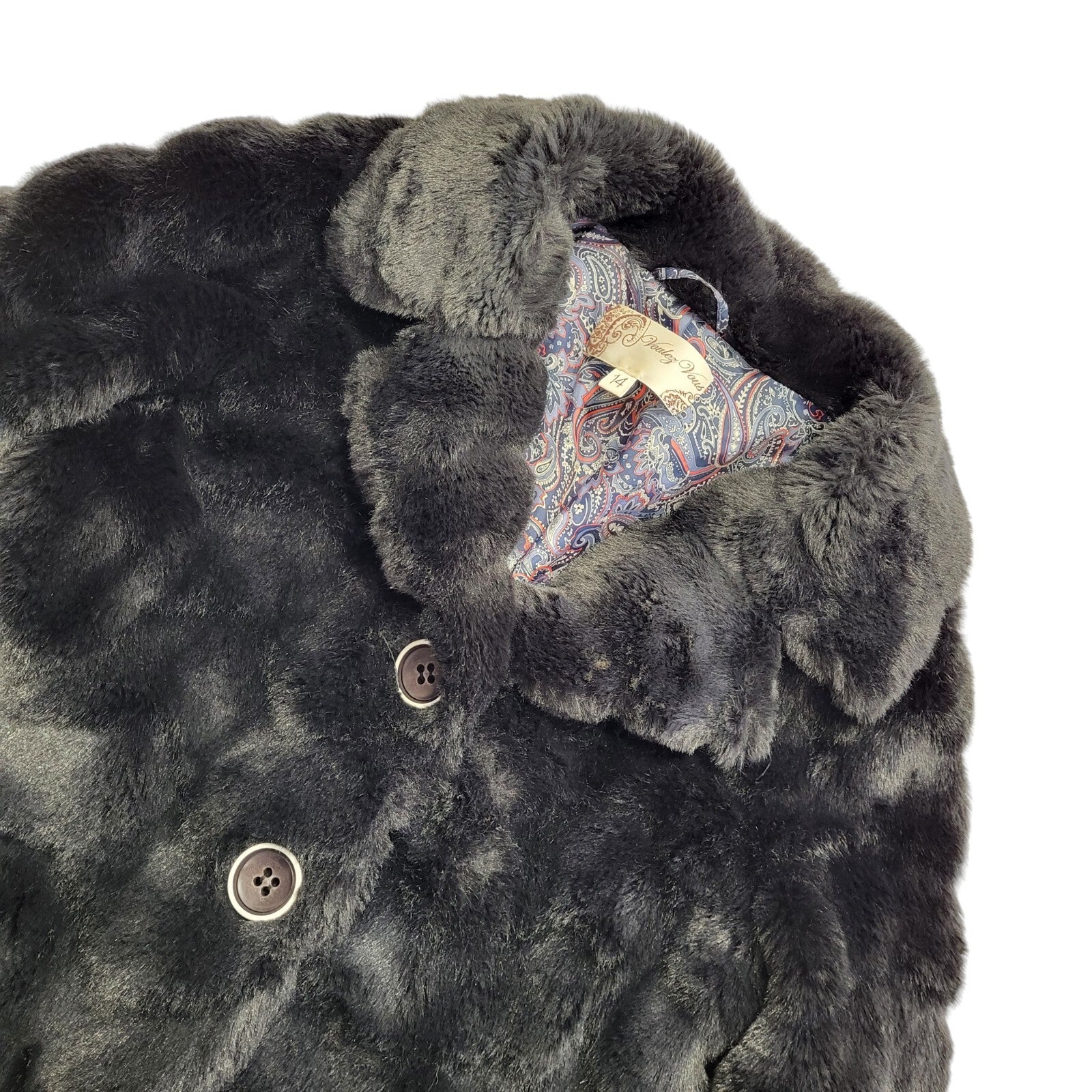 Voulez Vous 80s Vintage Black Faux Fur Coat Uk Women's Size 14