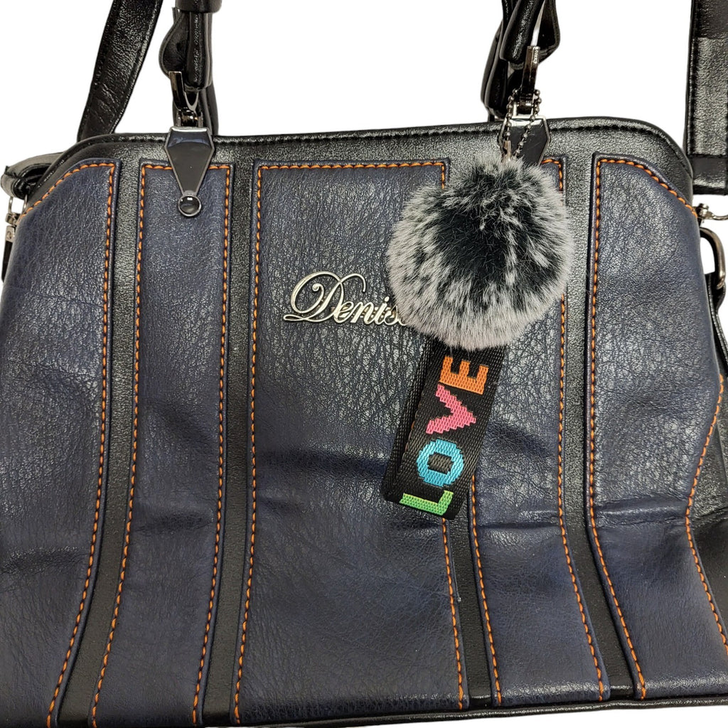 Denise Vintage Black Blue Leather Hand Bag / Shoulder Bag Uk Women's 8.5" x 11"