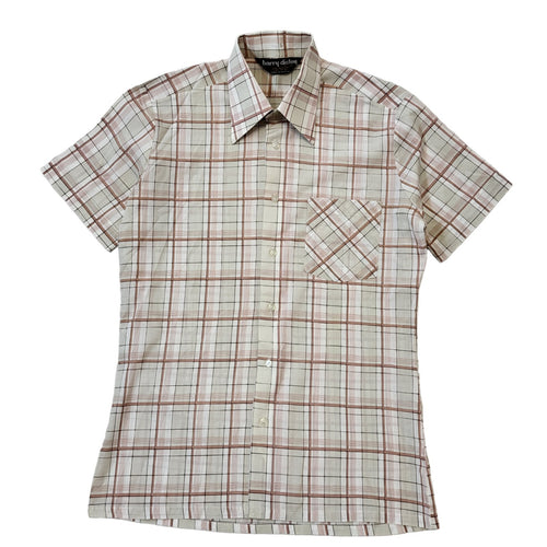 70s Vintage Barry Disley White & Pink Check Short Sleeve Shirt Mens Size S Eu 46
