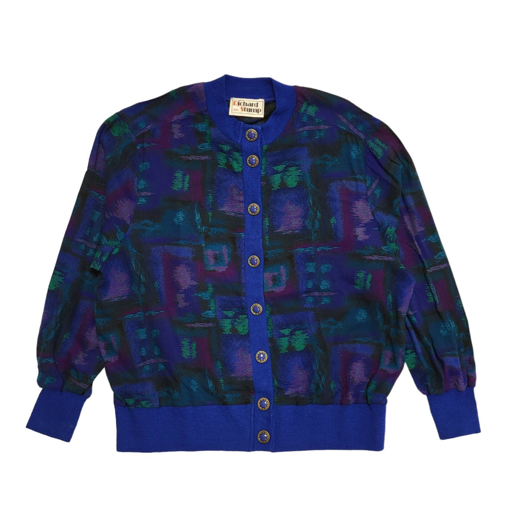 Richard Stump 70s Vintage Blue & Green Retro Cardigan Women's Size 16