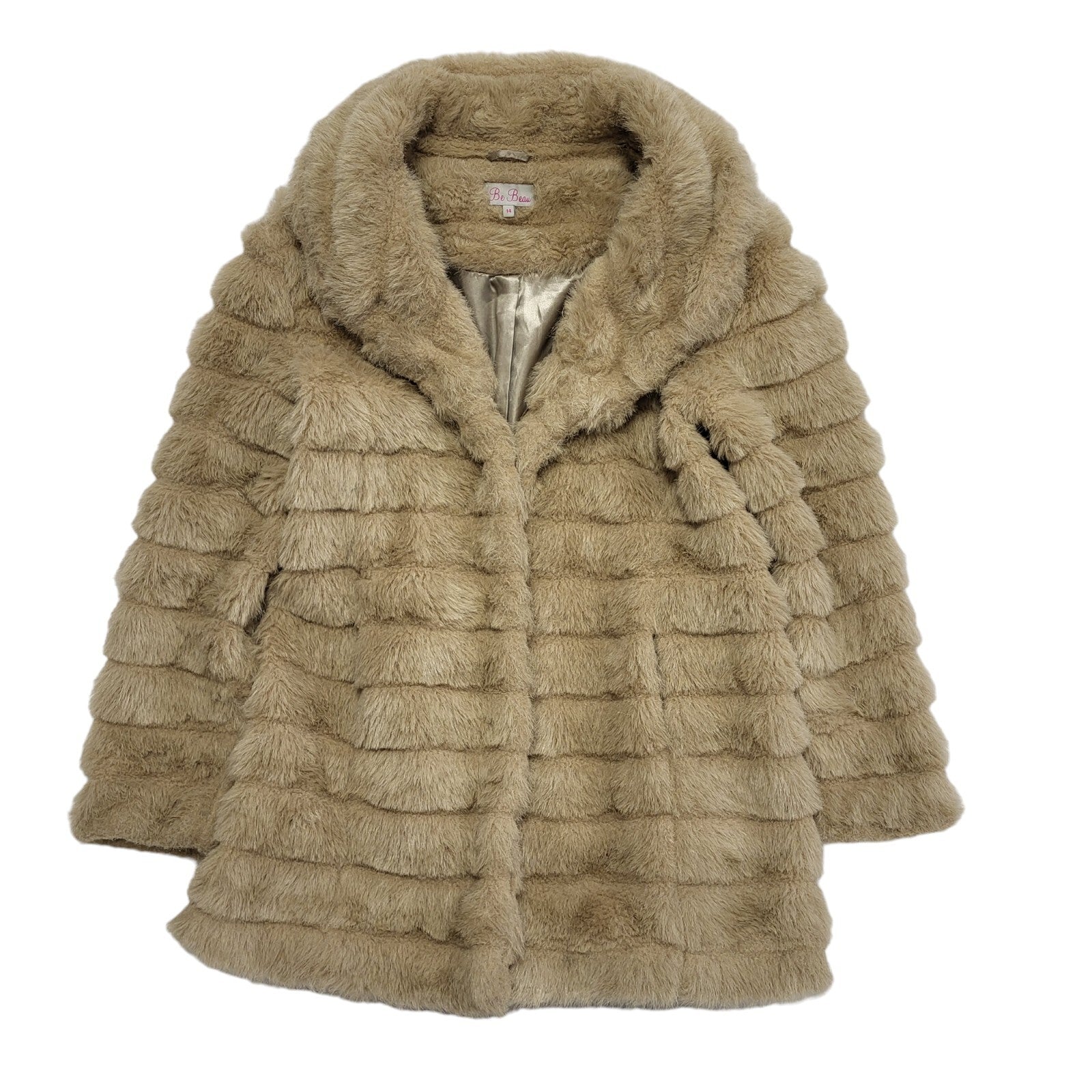 Be Beau Vintage 90's Beige Faux Fur Jacket Uk Women's Size 14