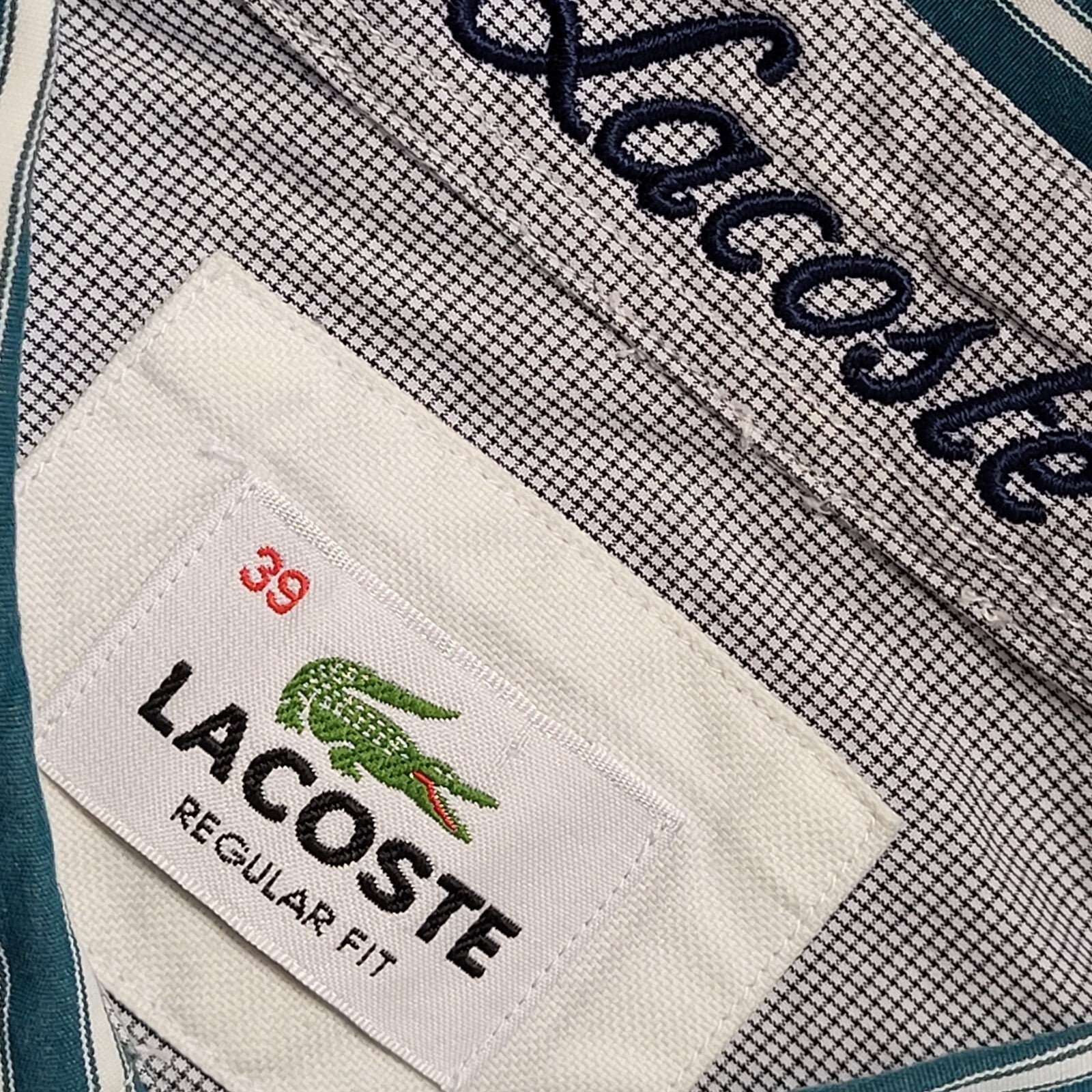 Lacoste 90's Vintage Green & White Striped Long Sleeve Shirt Mens UK Size M