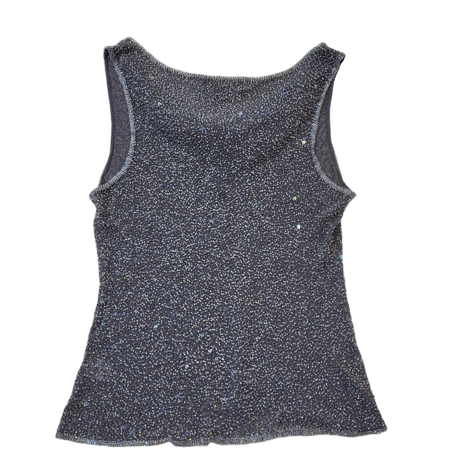 Monsoon 90s Vintage Grey Cowl Neck Beaded Sequin Vest Top Women's UK Size 16