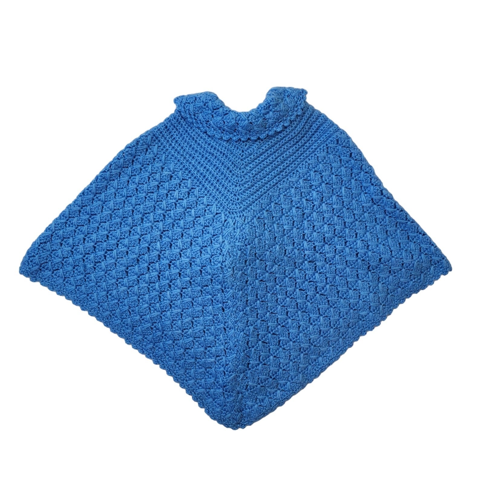 60s Vintage Blue Wool Women's Shawl Size Small