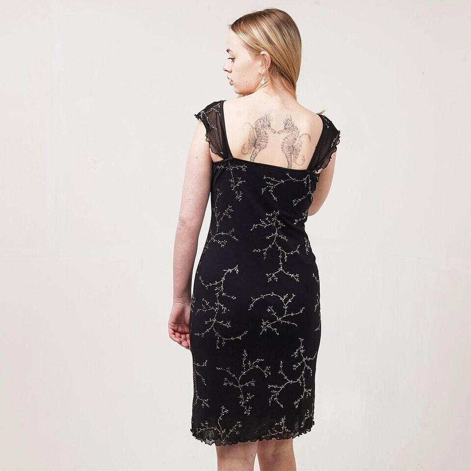 Pineapple Vintage 90s Black Glitter Knee Length Party Dress Womens UK Size M