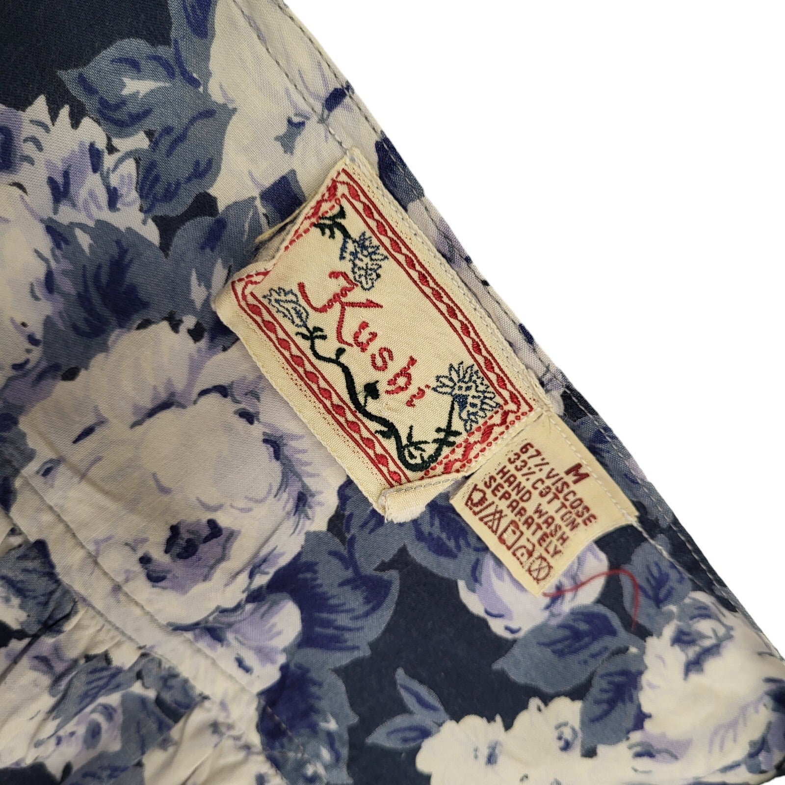 Kushi 90s Vintage Blue Floral Print Daywear Dress Women's Size M 10