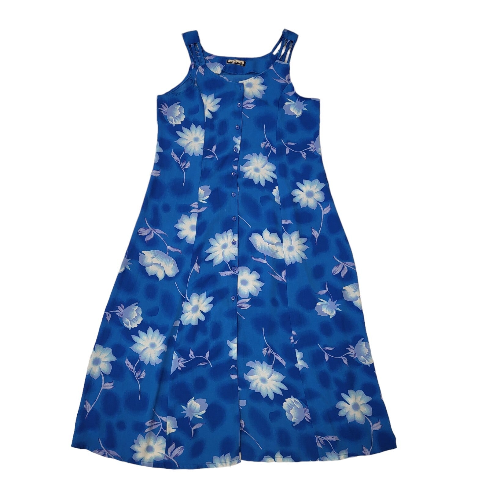Vintage 70s Blue Floral A-Line Dress Uk Women's Size XL