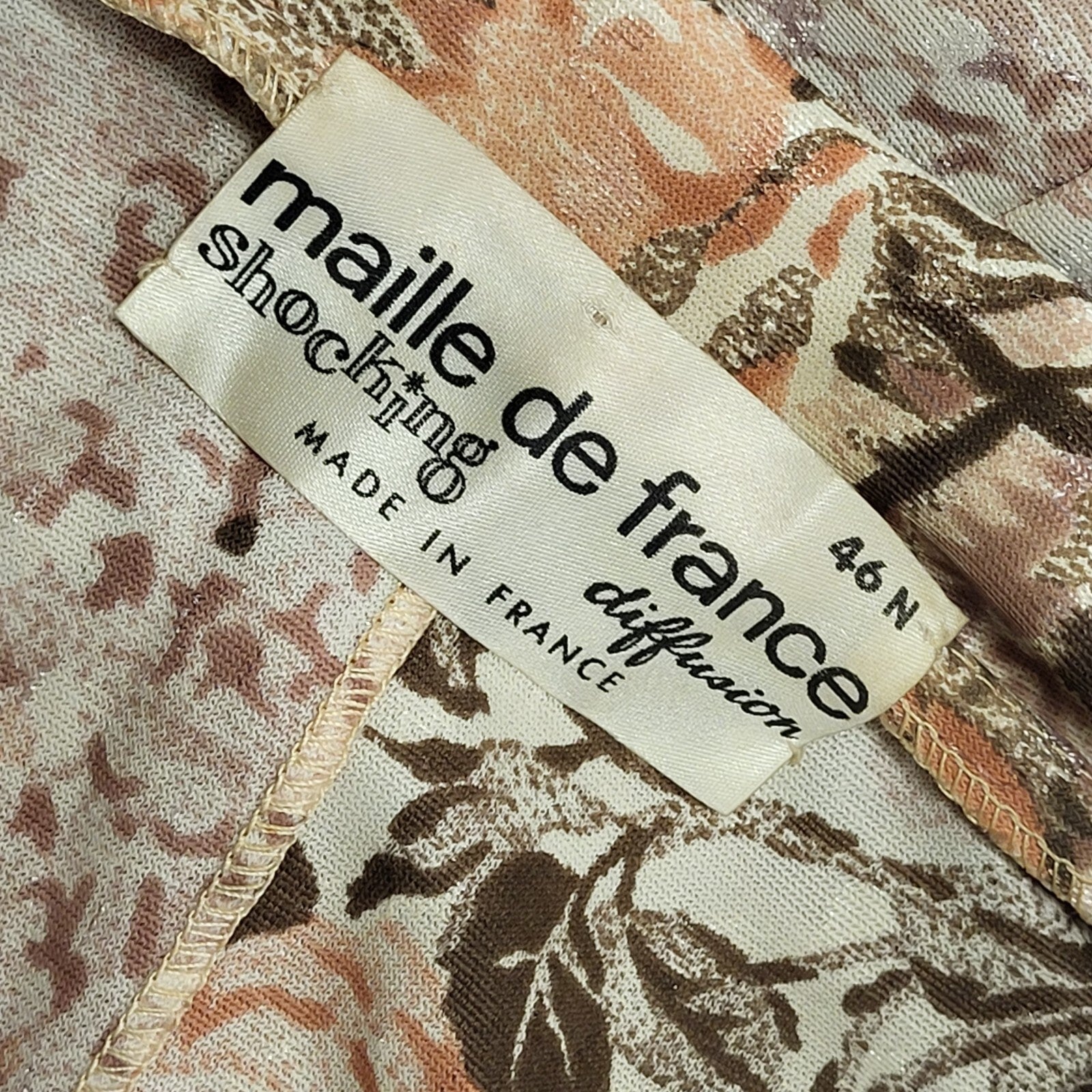 70s Vintage Maille De France Beige Floral Fit & Flare Dress Women's Size 12
