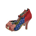 Vintage style Red Blue Floral T-bar Heels  Shoes Uk 4 Eu 36