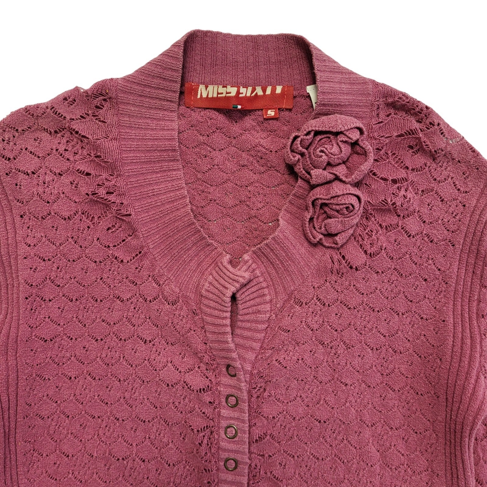 Miss Sixty Vintage 90's Pink Knit Snap Front Floral Cardigan Womens UK Size S