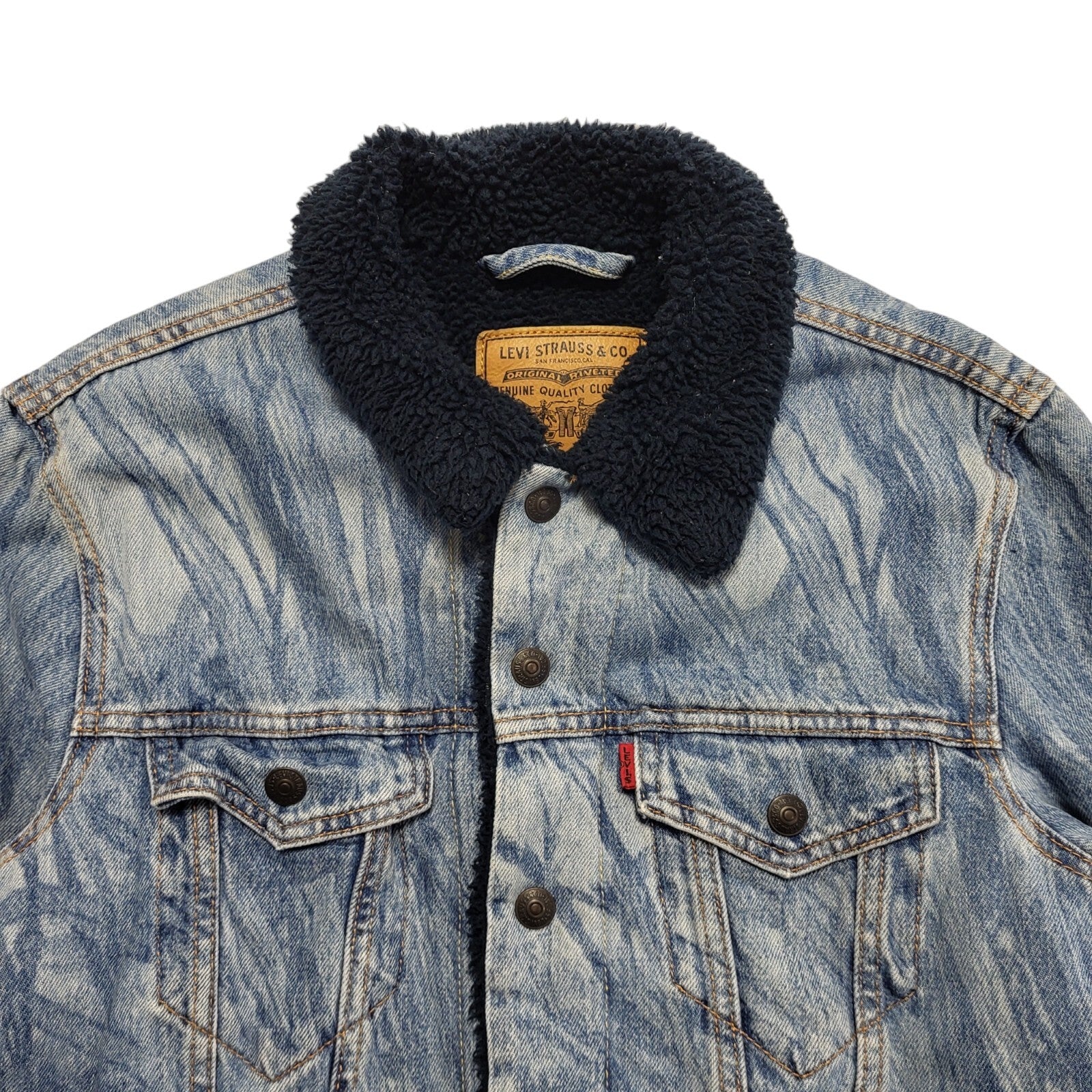 Levi's Light Blue Button Denim Fleece Sherpa Jacket Uk Men's Size Small