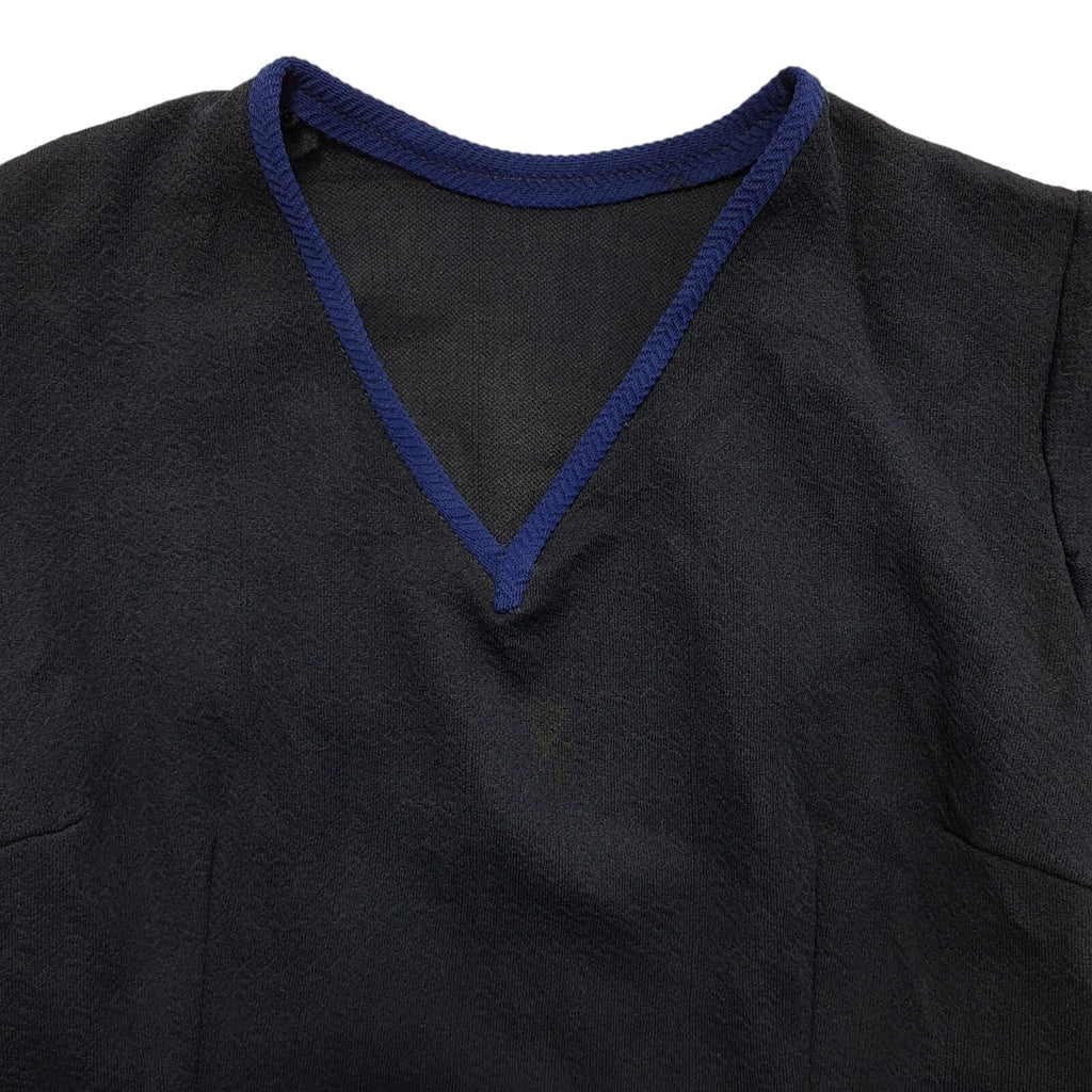 70s Vintage Navy Blue V-Neck Short Sleeve Mini Dress Women's 10