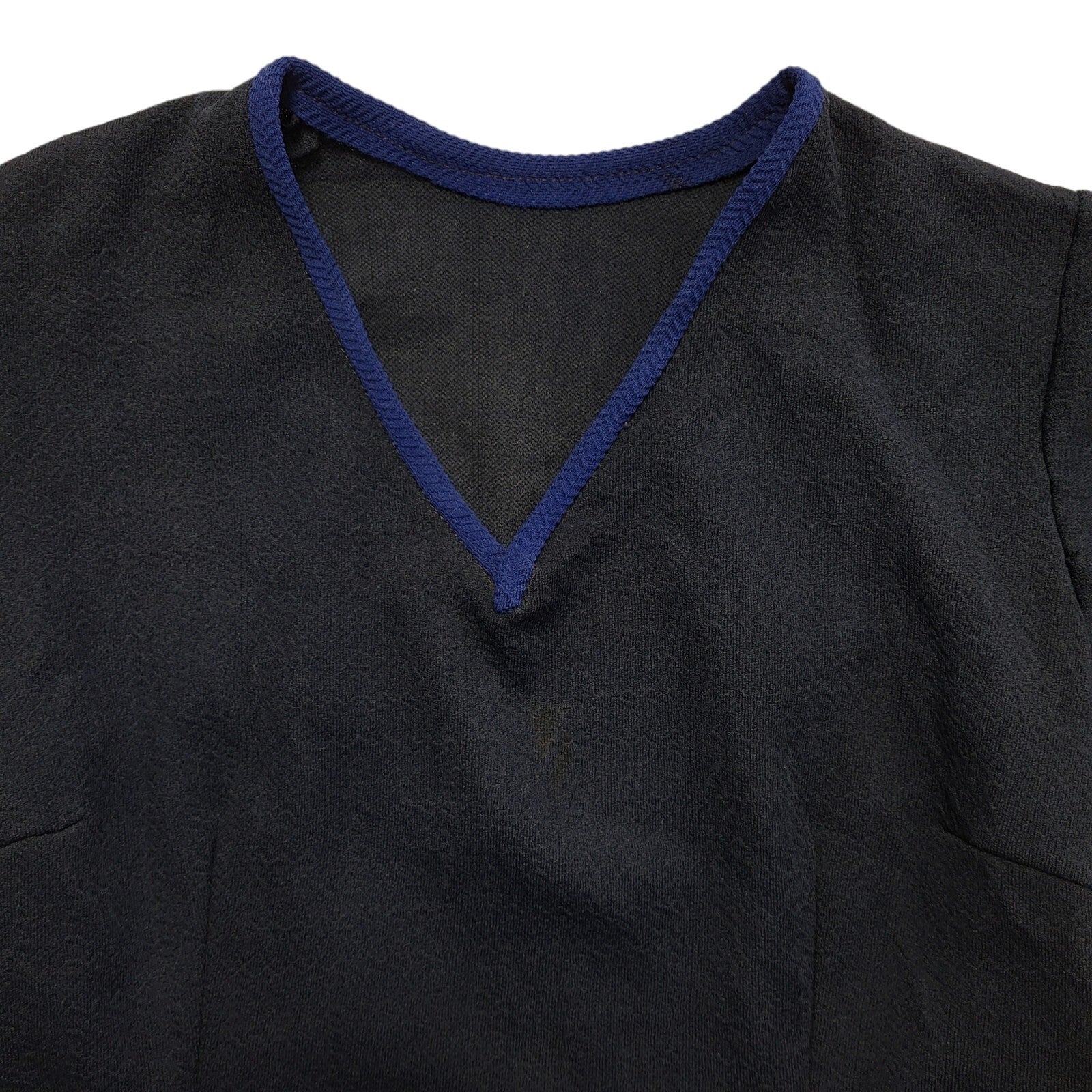 70s Vintage Navy Blue V-Neck Short Sleeve Mini Dress Women's 10