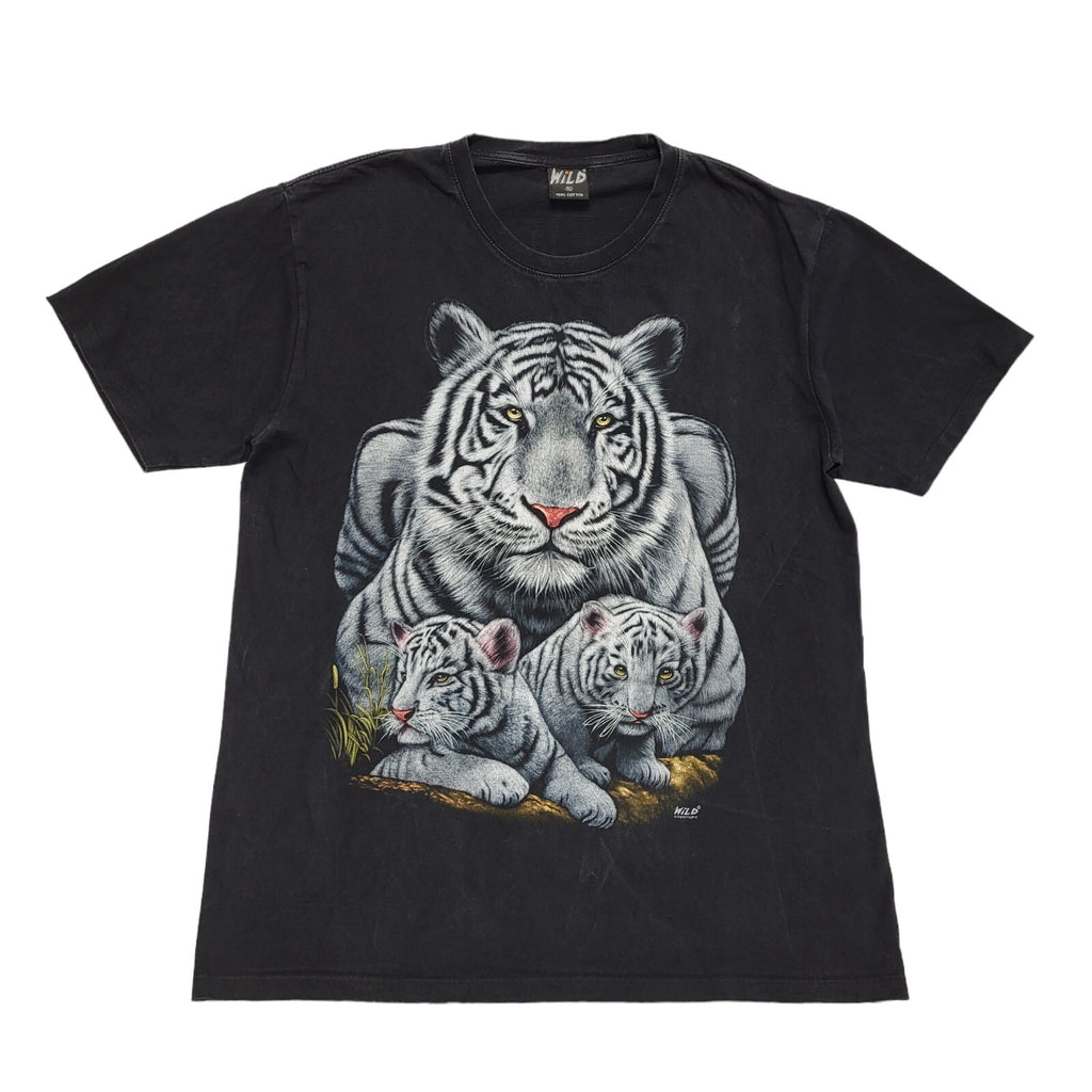 White Tiger Wild Black Vintage 90s  Short Sleeve T-Shirt Uk Men's XL