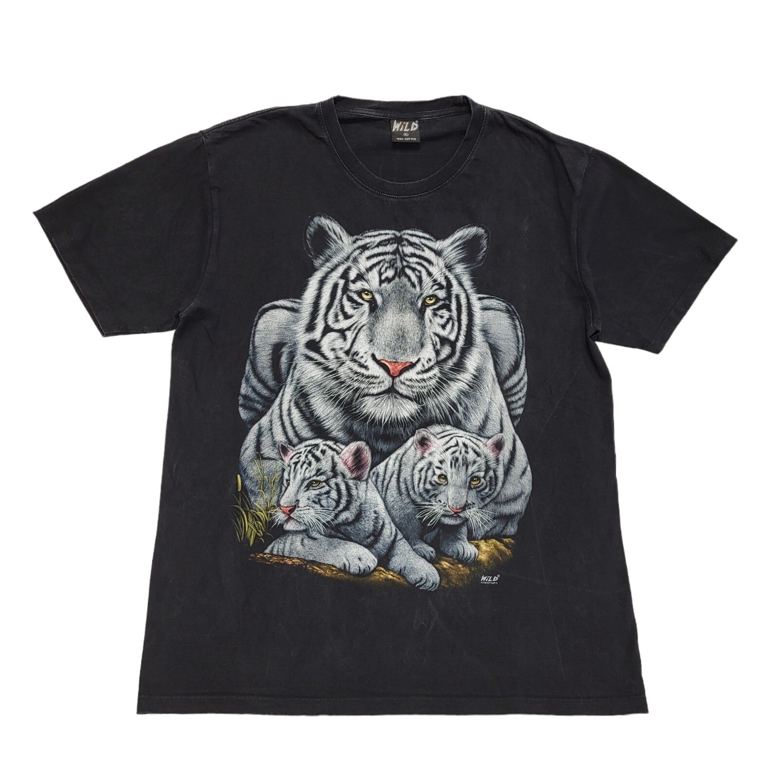 White Tiger Wild Black Vintage 90s  Short Sleeve T-Shirt Uk Men's XL
