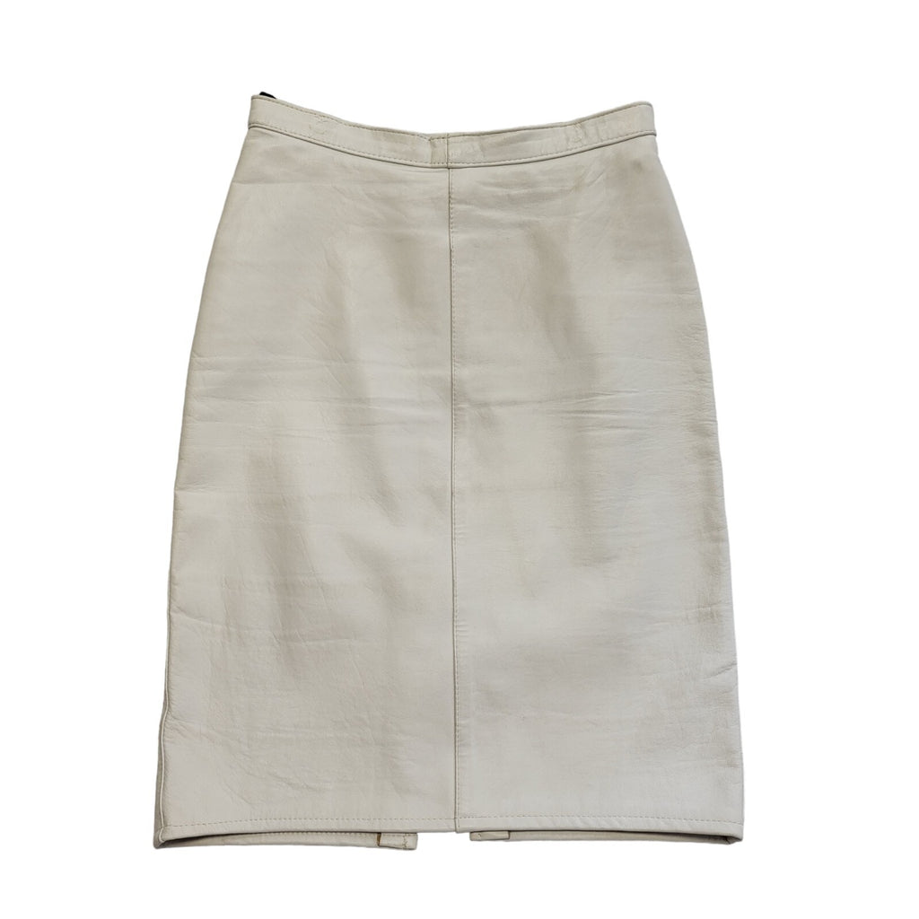 Vintage 90's White Leather Knee Length Skirt Womens UK Size 8 W24