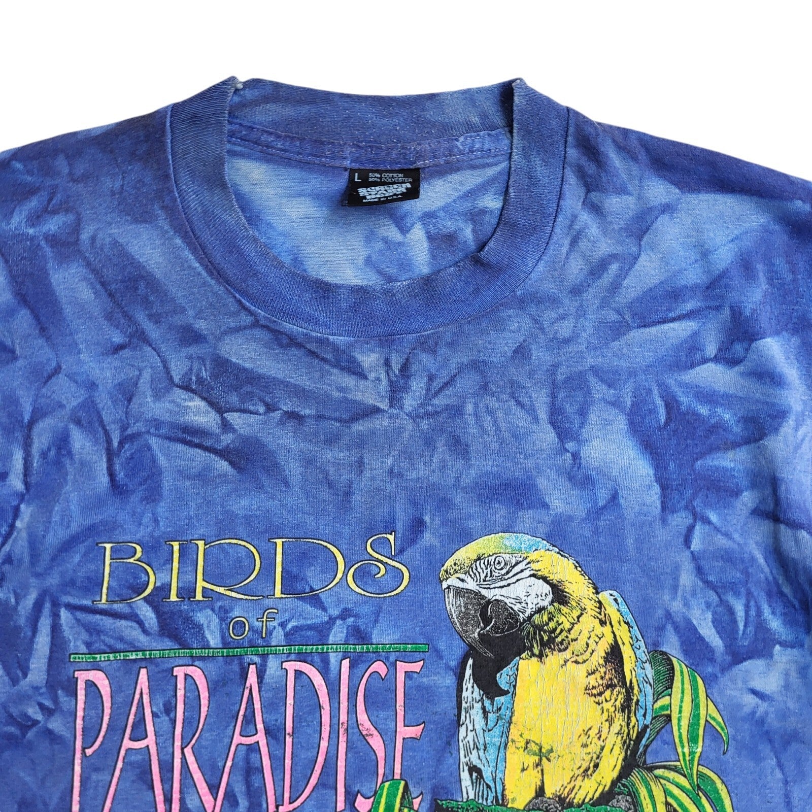 Birds Of Paradise 90's Blue Short Sleeve Single Stitch T-Shirt Men's UK Size L