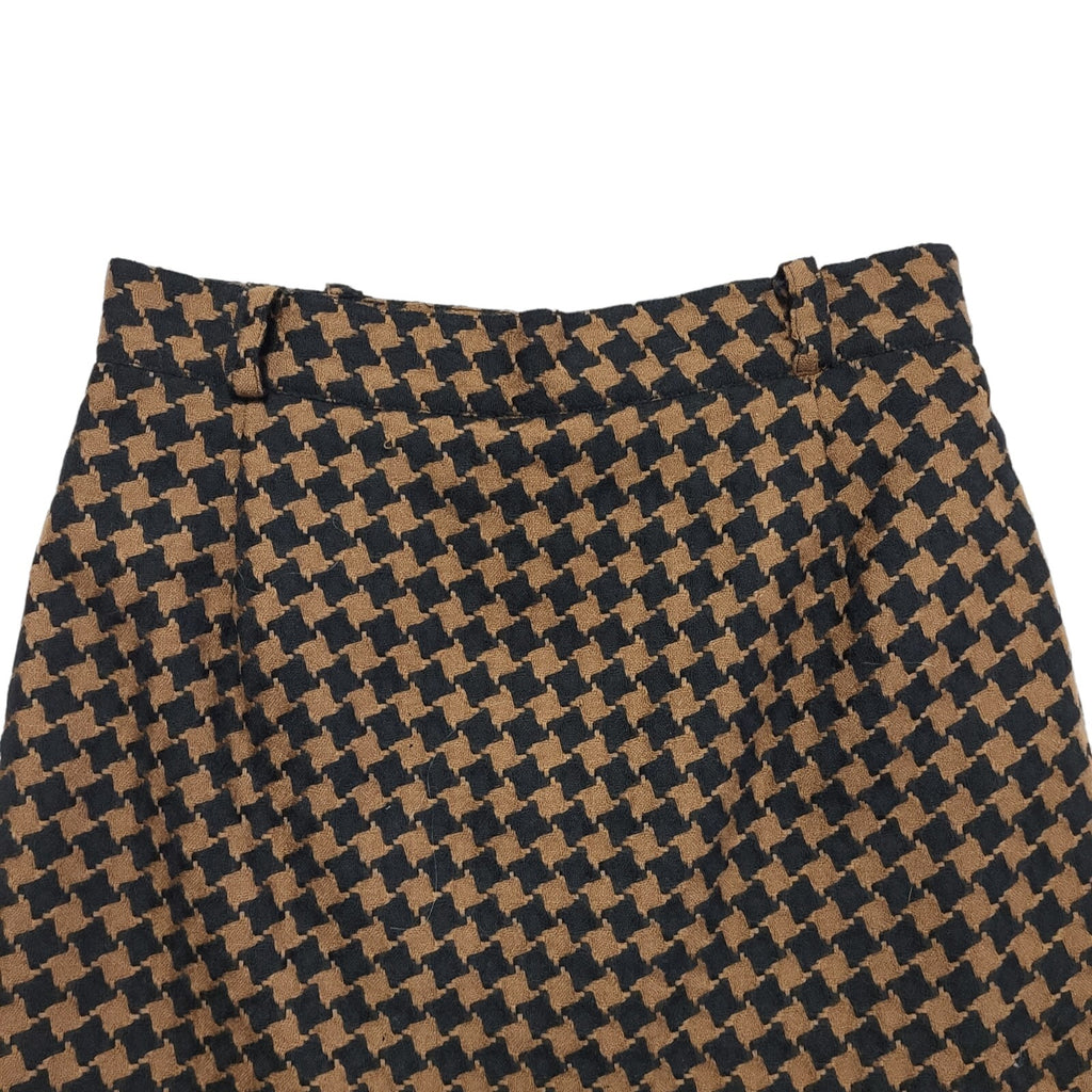 Whimsy Vintage 80's Brown & Black Houndstooth Straight Skirt Women's UK 14 W28