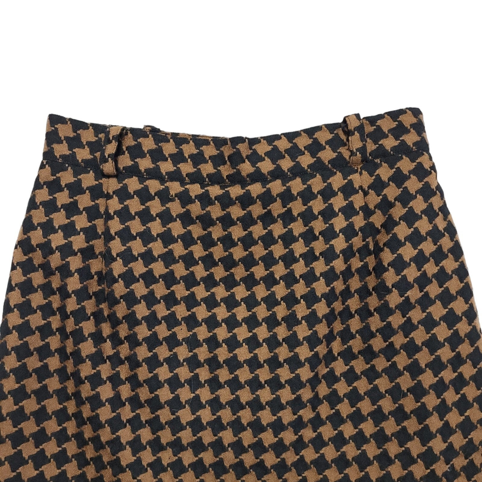 Whimsy Vintage 80's Brown & Black Houndstooth Straight Skirt Women's UK 14 W28
