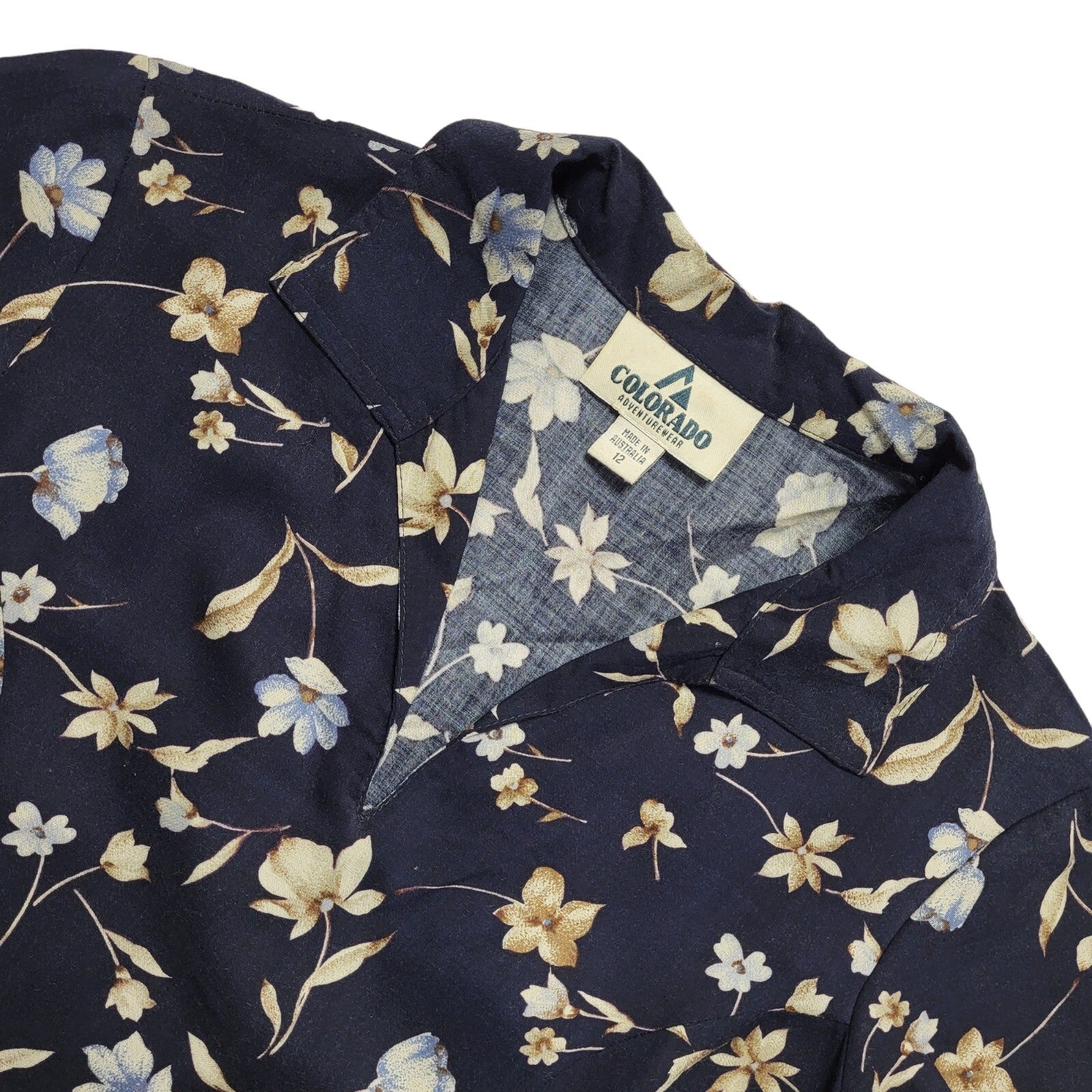 Colorado Vintage 80's Blue Floral Short A-Line Short Sleeve Dress Womens UK 12