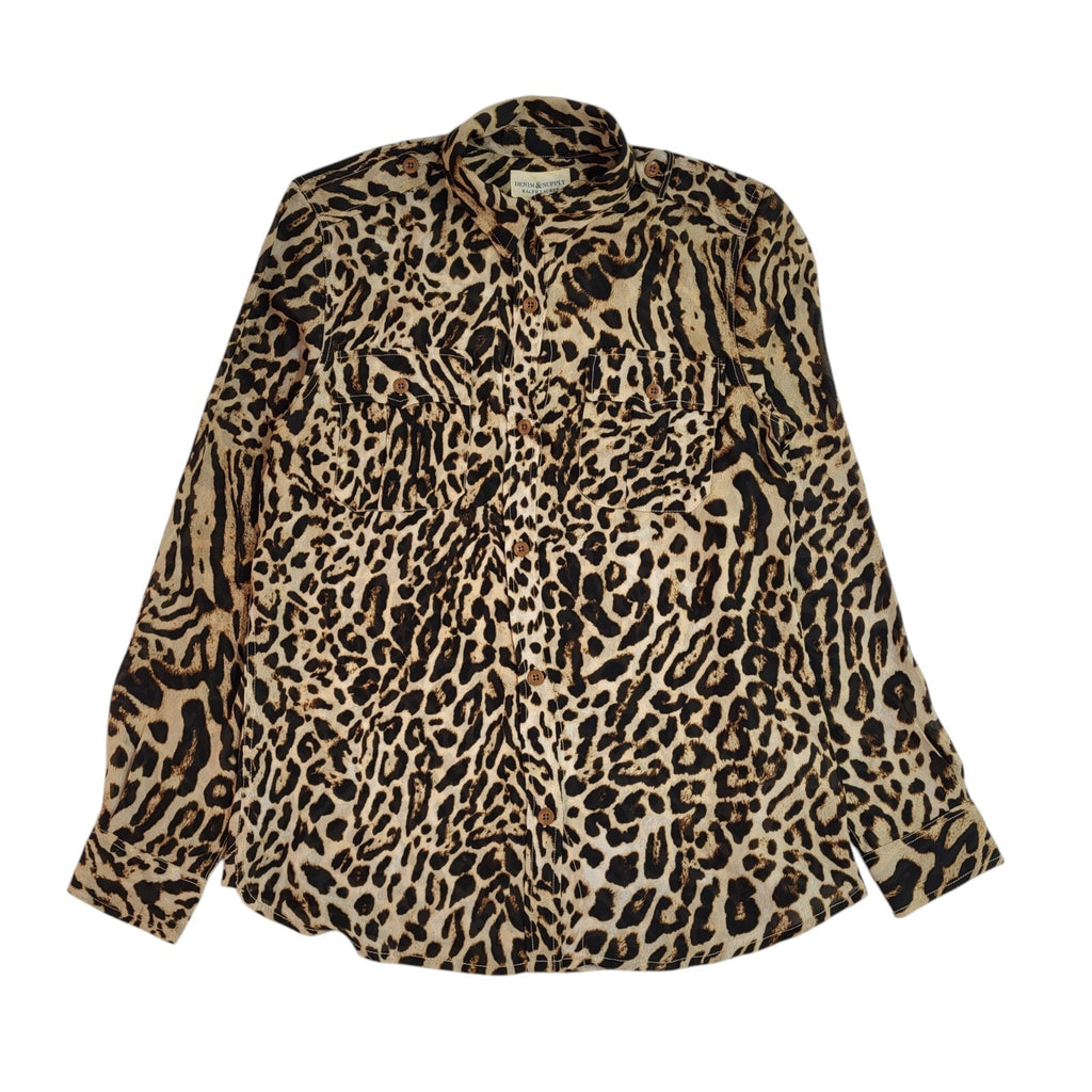 Ralph Lauren Black & Brown 90's Leopard Print Long Sleeve Shirt Women's Size M