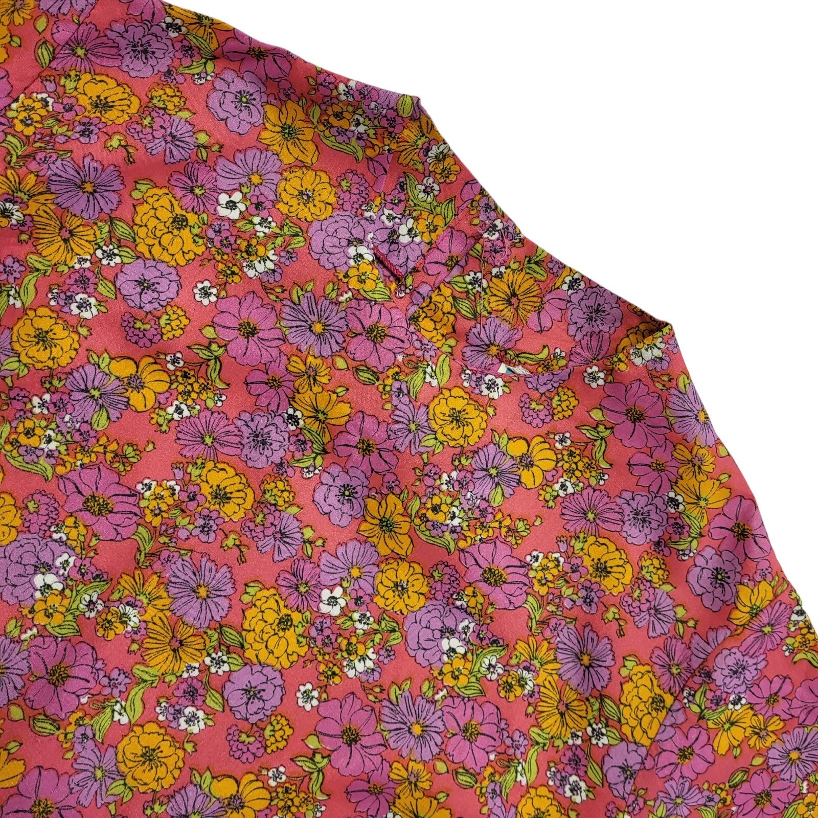 Vintage 90's Pink & Orange Short Sleeve Floral Blouse Womens UK Size L