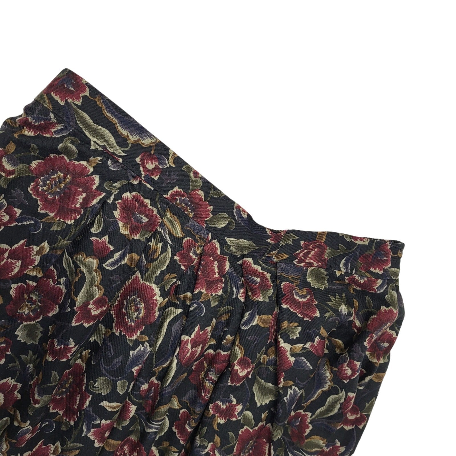 Marks & Spencer 90s Vintage Black, Red & Green Floral Skirt Women's Size 16 W34