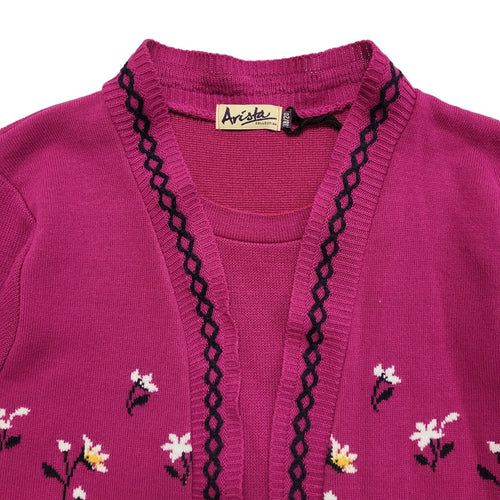 Arista 80s Vintage Pink Floral Open Cardigan Uk Women's Size 18-20